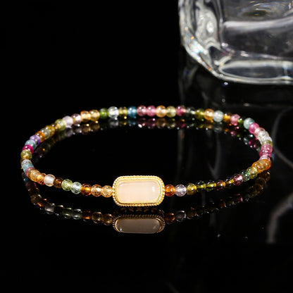 Zen Healing Natural Rainbow Tourmaline Square Bead Positive Bracelet