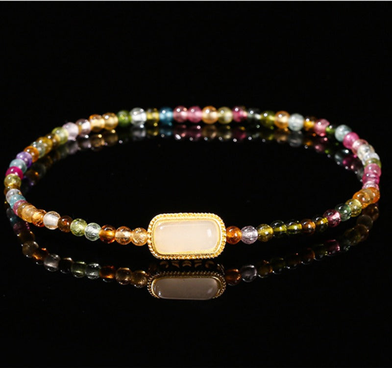 Zen Healing Natural Rainbow Tourmaline Square Bead Positive Bracelet