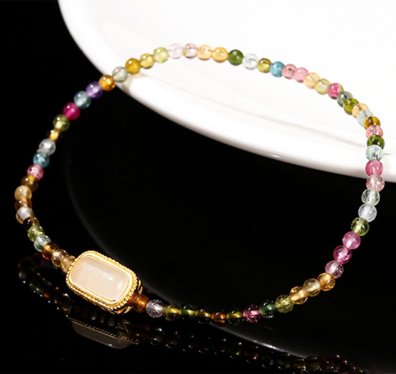 Zen Healing Natural Rainbow Tourmaline Square Bead Positive Bracelet