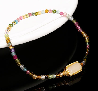 Zen Healing Natural Rainbow Tourmaline Square Bead Positive Bracelet