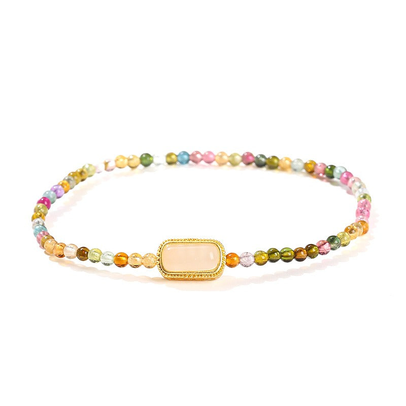 Zen Healing Natural Rainbow Tourmaline Square Bead Positive Bracelet