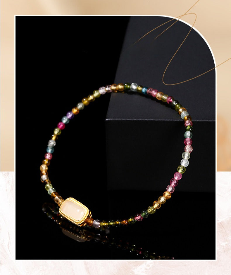 Zen Healing Natural Rainbow Tourmaline Square Bead Positive Bracelet