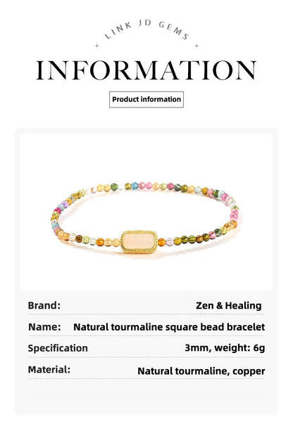 Zen Healing Natural Rainbow Tourmaline Square Bead Positive Bracelet