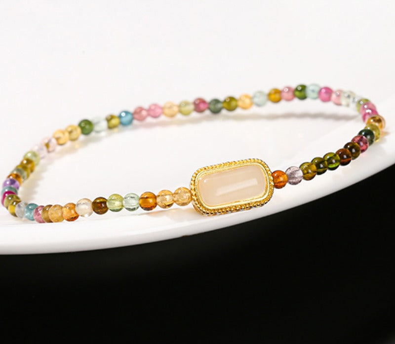 Zen Healing Natural Rainbow Tourmaline Square Bead Positive Bracelet