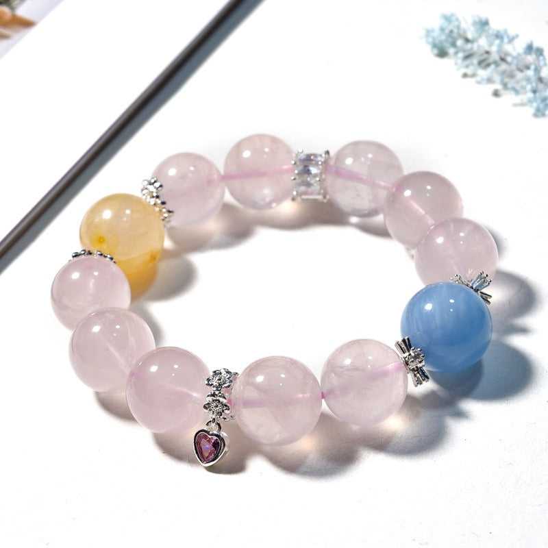 Zen Healing Natural Rose Quartz Aquamarine Charm Bracelet