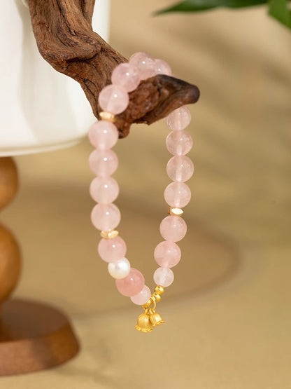 Zen Healing Natural Rose Quartz Pearl Lucky Charm Bracelet Love Gift