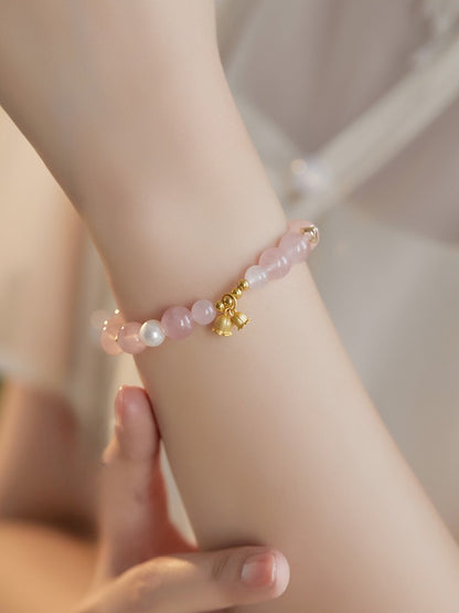 Zen Healing Natural Rose Quartz Pearl Lucky Charm Bracelet Love Gift