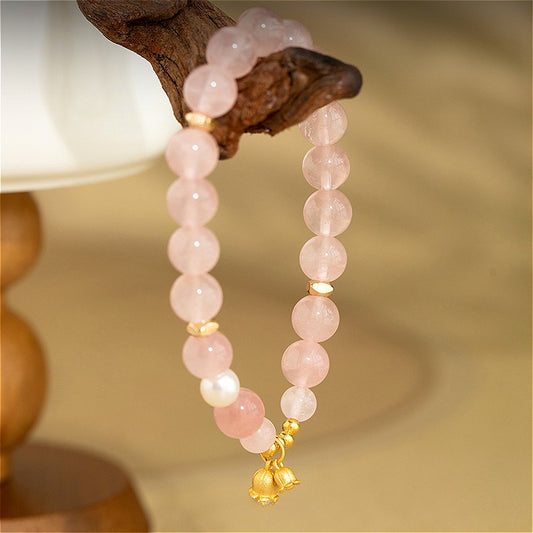 Zen Healing Natural Rose Quartz Pearl Lucky Charm Bracelet Love Gift