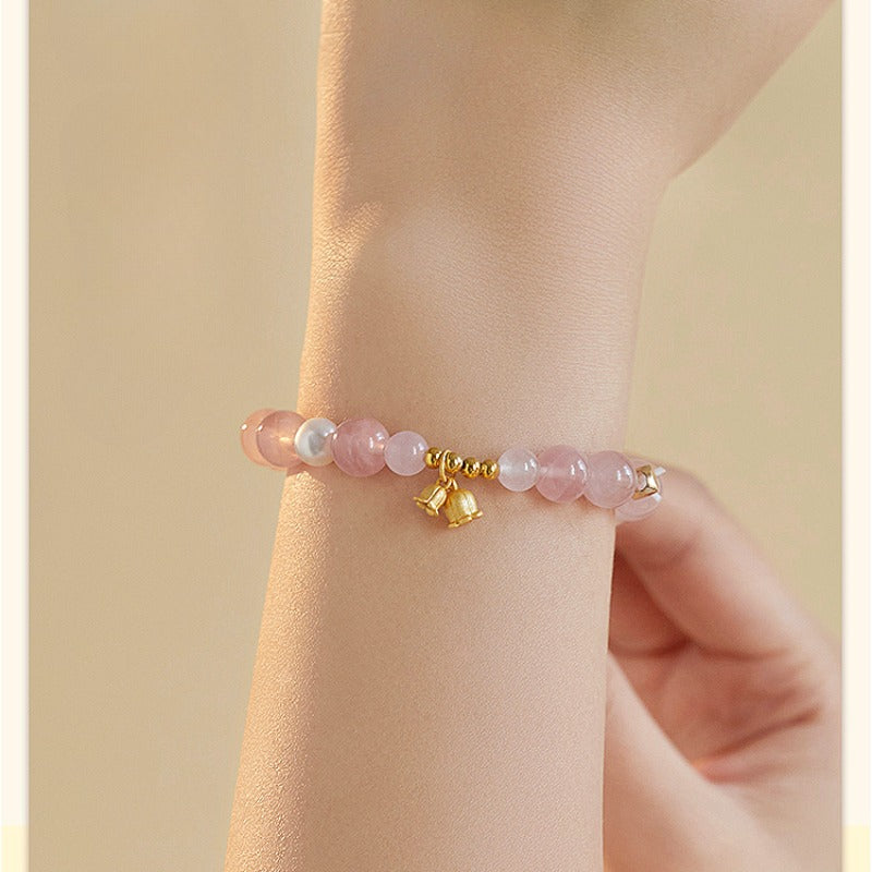 Zen Healing Natural Rose Quartz Pearl Lucky Charm Bracelet Love Gift