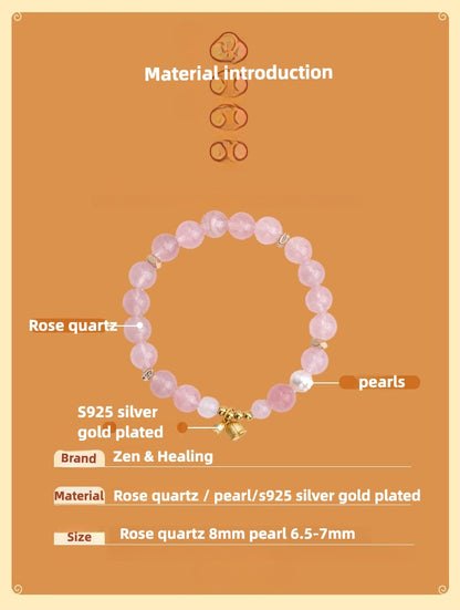 Zen Healing Natural Rose Quartz Pearl Lucky Charm Bracelet Love Gift