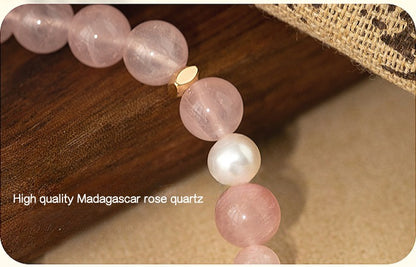 Zen Healing Natural Rose Quartz Pearl Lucky Charm Bracelet Love Gift