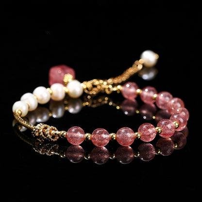 Zen Healing Natural Strawberry Quartz Pearls Women Bracelet