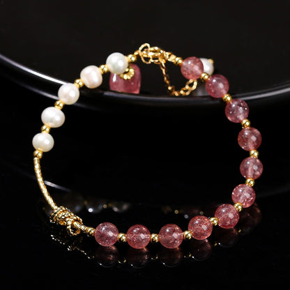 Zen Healing Natural Strawberry Quartz Pearls Women Bracelet