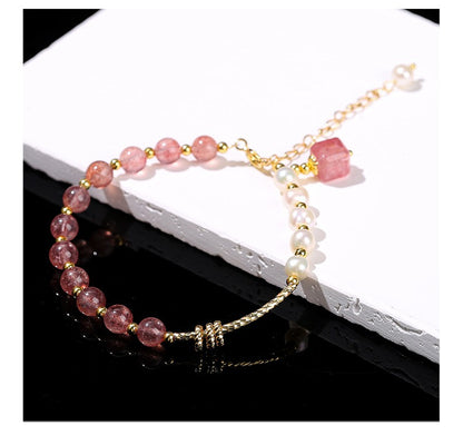 Zen Healing Natural Strawberry Quartz Pearls Women Bracelet