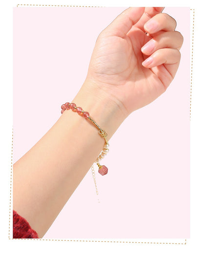 Zen Healing Natural Strawberry Quartz Pearls Women Bracelet