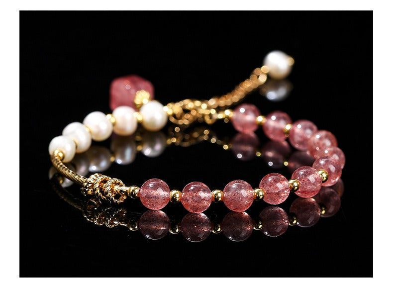 Zen Healing Natural Strawberry Quartz Pearls Women Bracelet