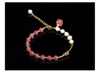 Zen Healing Natural Strawberry Quartz Pearls Women Bracelet