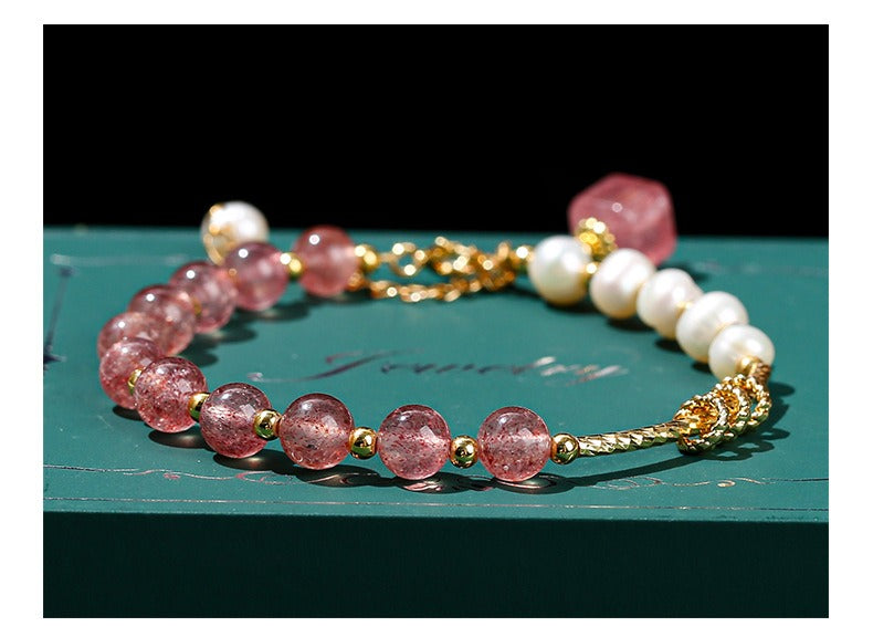 Zen Healing Natural Strawberry Quartz Pearls Women Bracelet