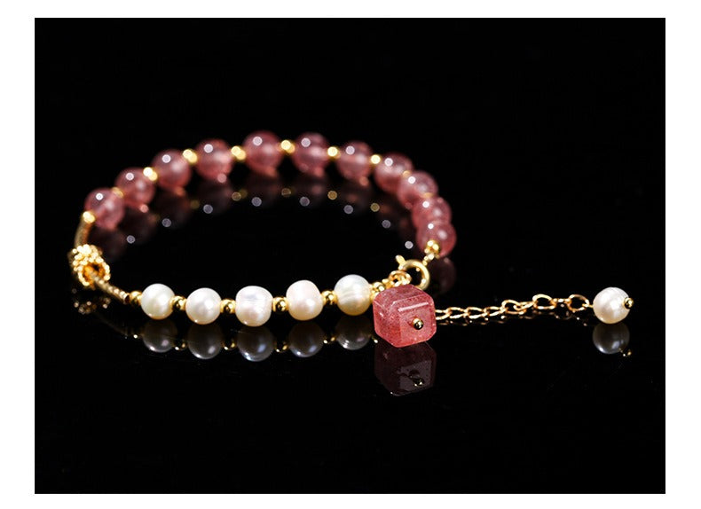 Zen Healing Natural Strawberry Quartz Pearls Women Bracelet