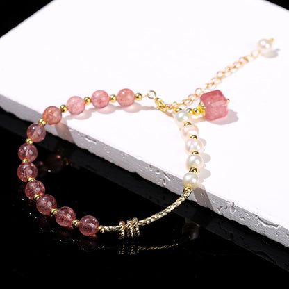 Zen Healing Natural Strawberry Quartz Pearls Women Bracelet