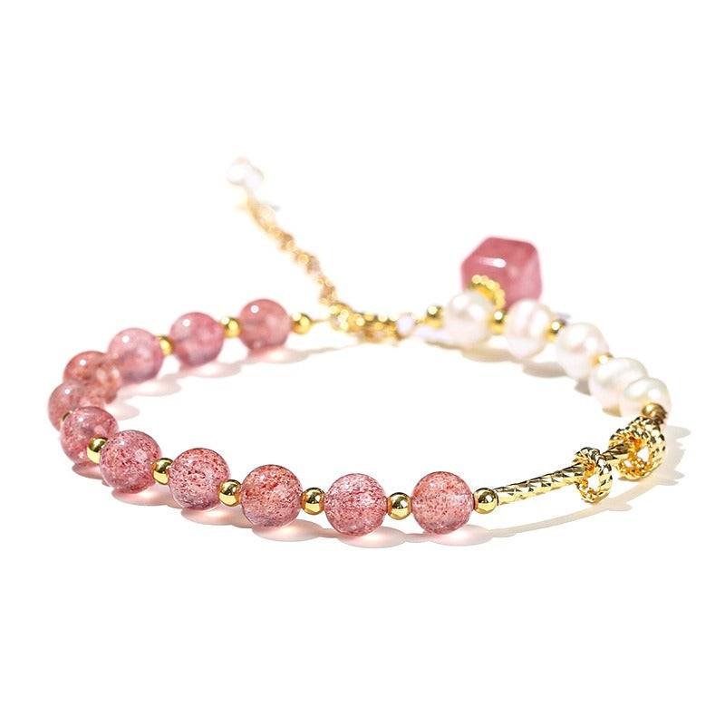 Zen Healing Natural Strawberry Quartz Pearls Women Bracelet