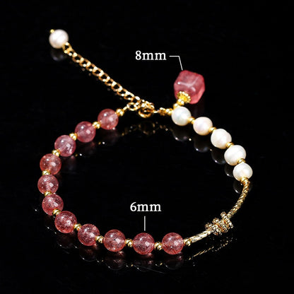 Zen Healing Natural Strawberry Quartz Pearls Women Bracelet