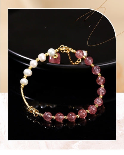 Zen Healing Natural Strawberry Quartz Pearls Women Bracelet