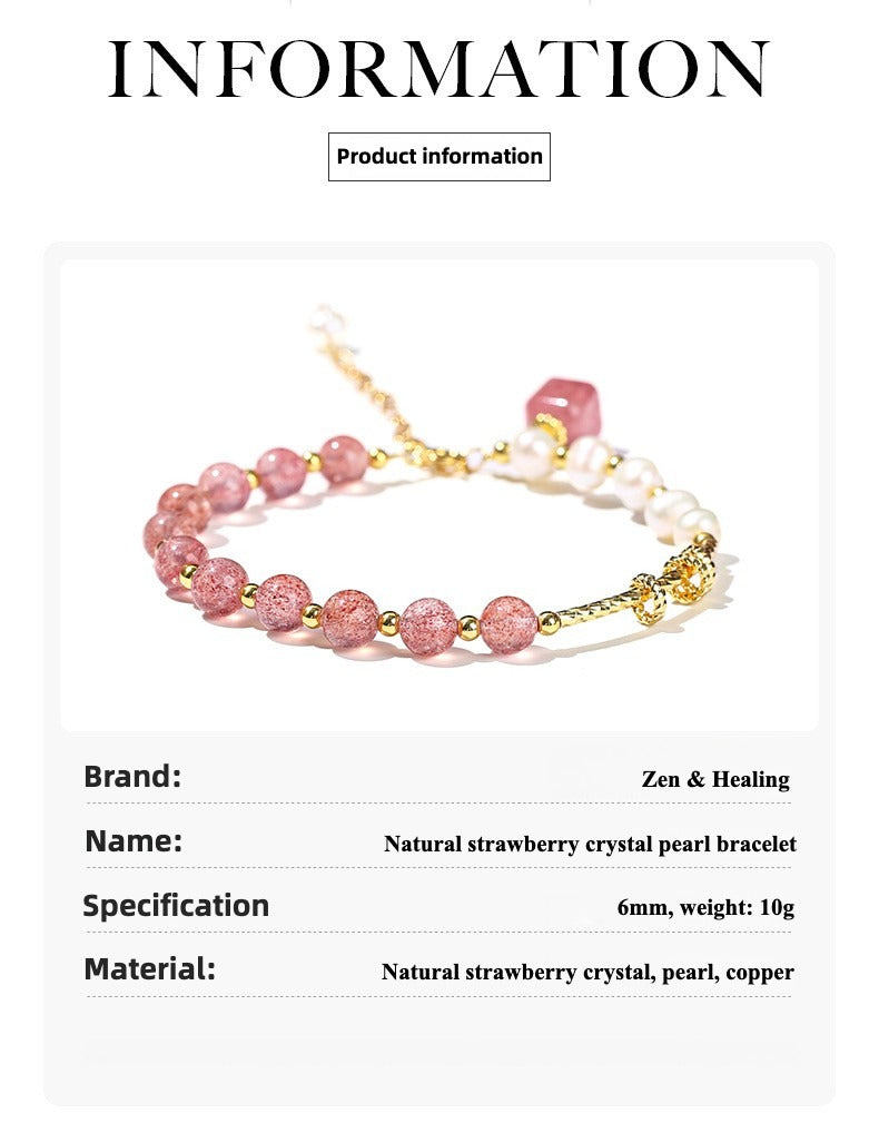 Zen Healing Natural Strawberry Quartz Pearls Women Bracelet