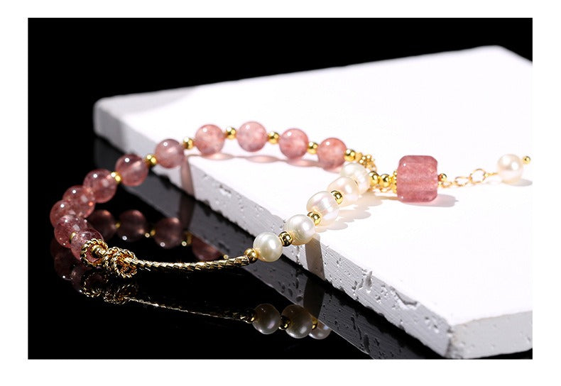 Zen Healing Natural Strawberry Quartz Pearls Women Bracelet