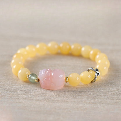 Zen Healing Natural Yellow Jade Agate Pixiu Wealth Bracelet