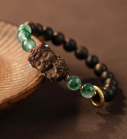 Zen Healing Tibetan Nha Trang Agarwood Ocean Grass Agate Green Tara Zhakiram Peace Harmony Bracelet