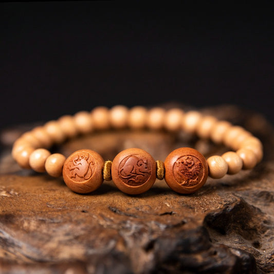 Zen Healing Peach Wood 2025 Chinese Zodiac Protection Bracelet