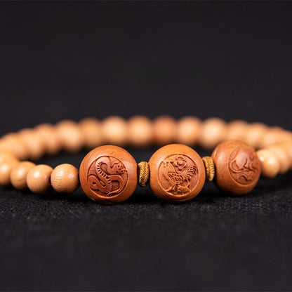 Zen Healing Peach Wood 2025 Chinese Zodiac Protection Bracelet