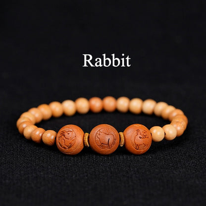 Zen Healing Peach Wood 2025 Chinese Zodiac Protection Bracelet