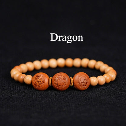 Zen Healing Peach Wood 2025 Chinese Zodiac Protection Bracelet