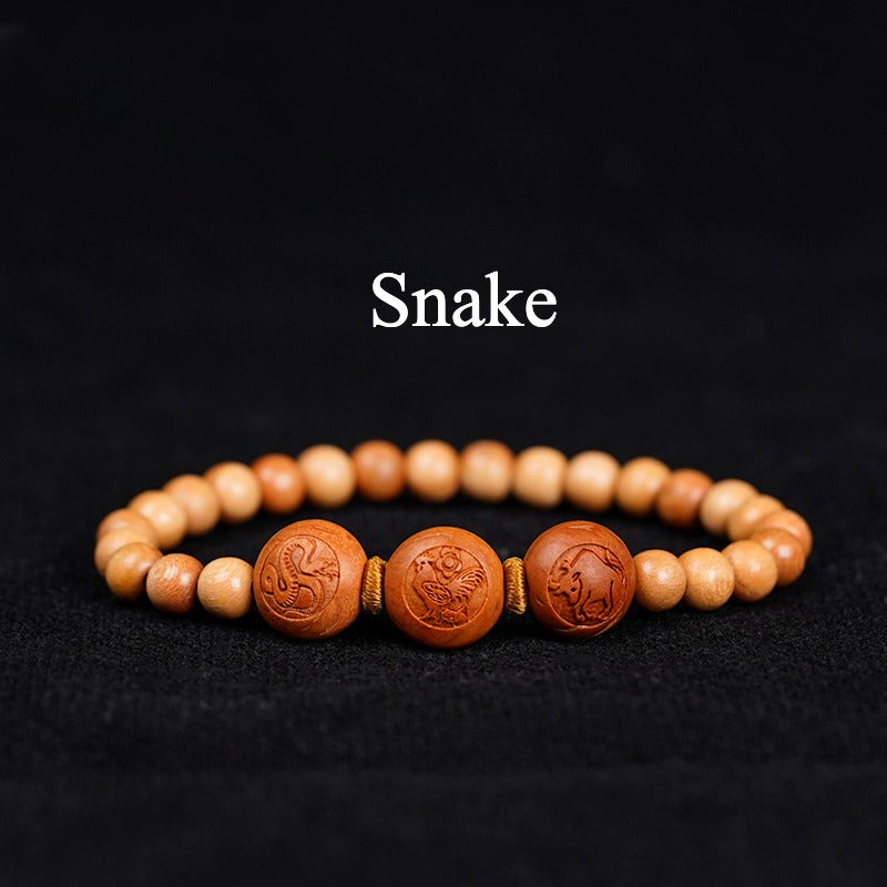 Zen Healing Peach Wood 2025 Chinese Zodiac Protection Bracelet