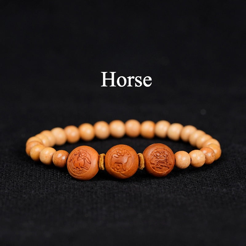 Zen Healing Peach Wood 2025 Chinese Zodiac Protection Bracelet