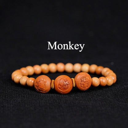 Zen Healing Peach Wood 2025 Chinese Zodiac Protection Bracelet