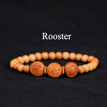 Zen Healing Peach Wood 2025 Chinese Zodiac Protection Bracelet