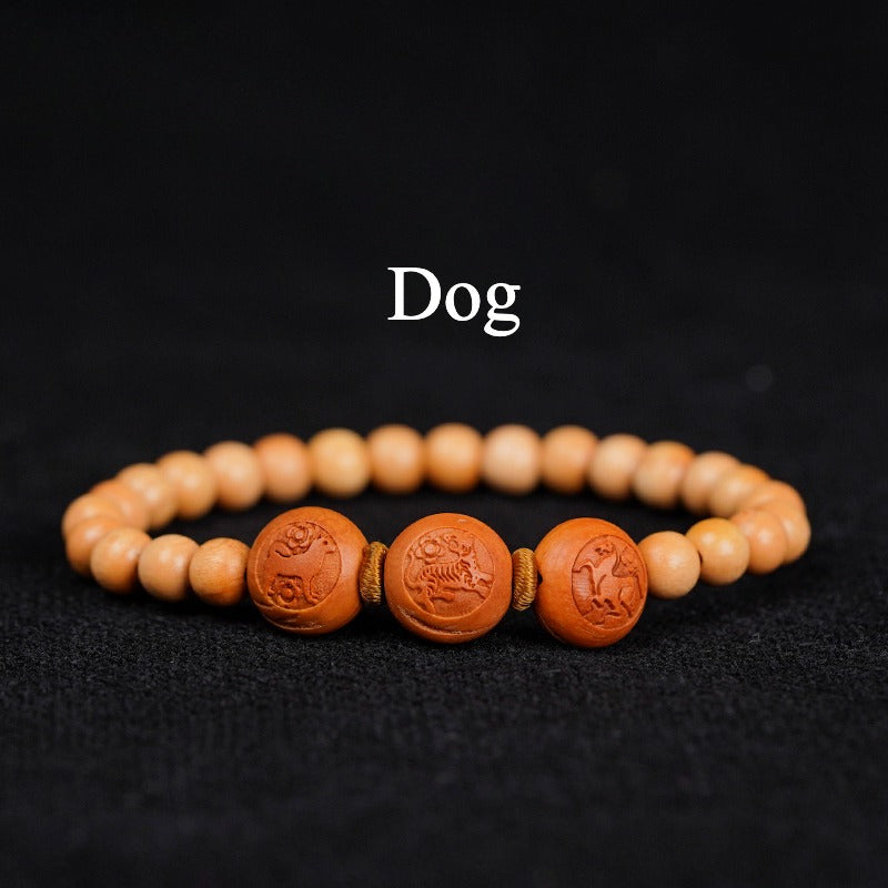 Zen Healing Peach Wood 2025 Chinese Zodiac Protection Bracelet