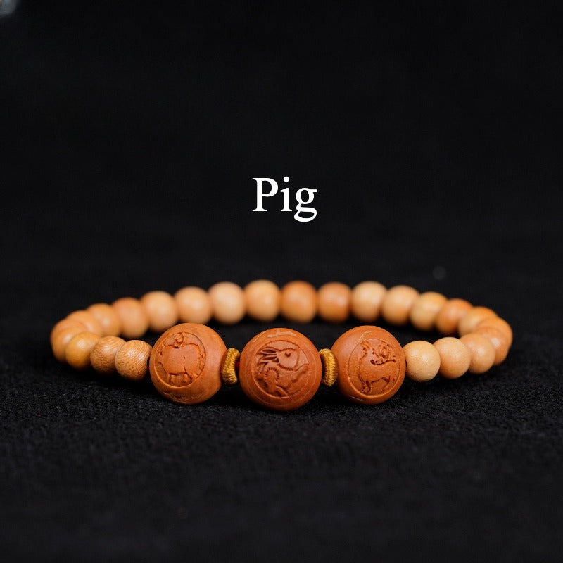 Zen Healing Peach Wood 2025 Chinese Zodiac Protection Bracelet