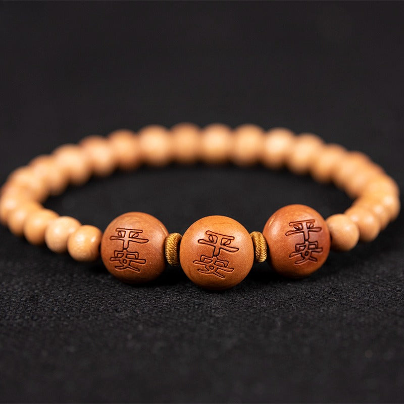 Zen Healing Peach Wood 2025 Chinese Zodiac Protection Bracelet