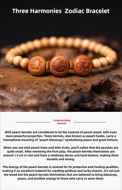 Zen Healing Peach Wood 2025 Chinese Zodiac Protection Bracelet