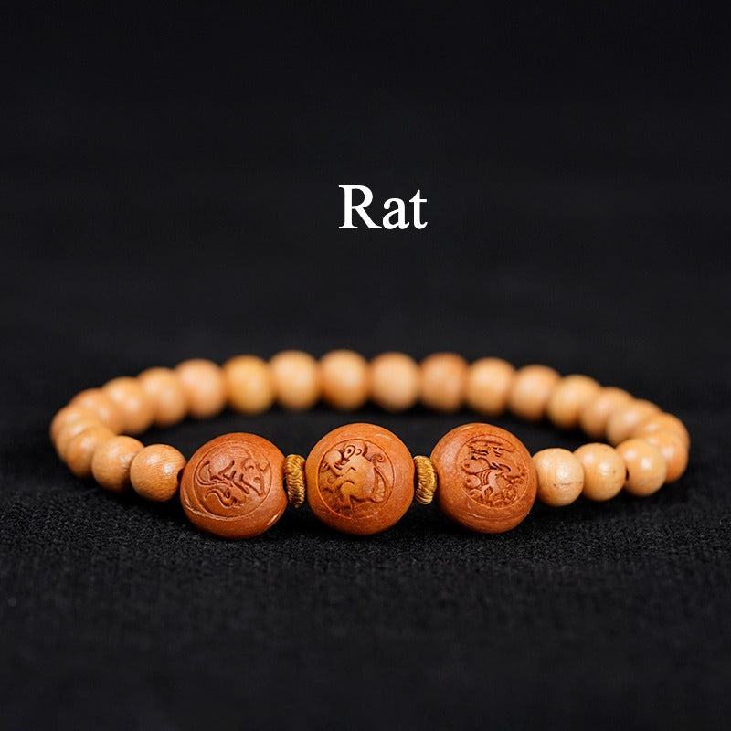 Zen Healing Peach Wood 2025 Chinese Zodiac Protection Bracelet