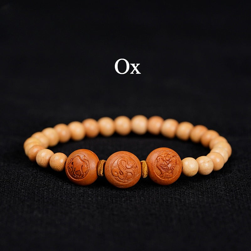 Zen Healing Peach Wood 2025 Chinese Zodiac Protection Bracelet