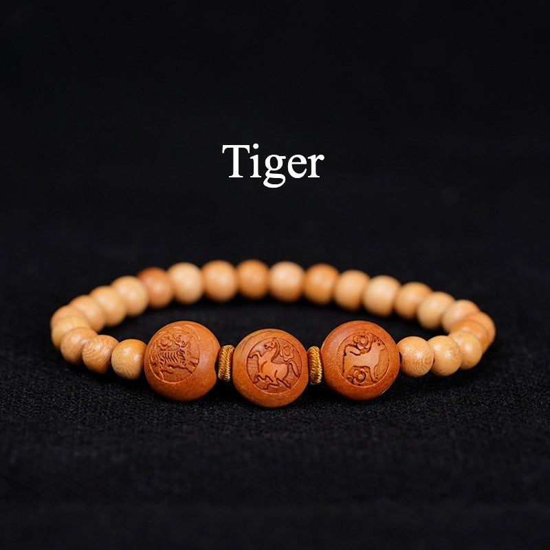 Zen Healing Peach Wood 2025 Chinese Zodiac Protection Bracelet