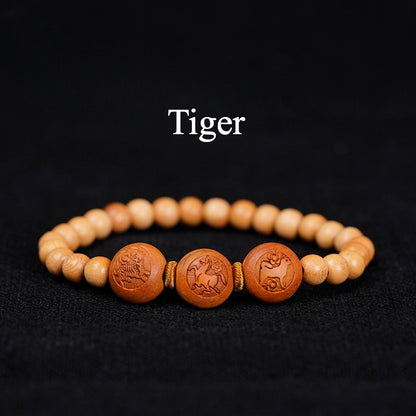 Zen Healing Peach Wood 2025 Chinese Zodiac Protection Bracelet