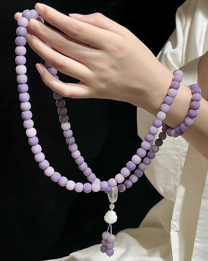 Zen Healing Purple Bodhi Lotus 108 Mala Beads Peace Bracelet