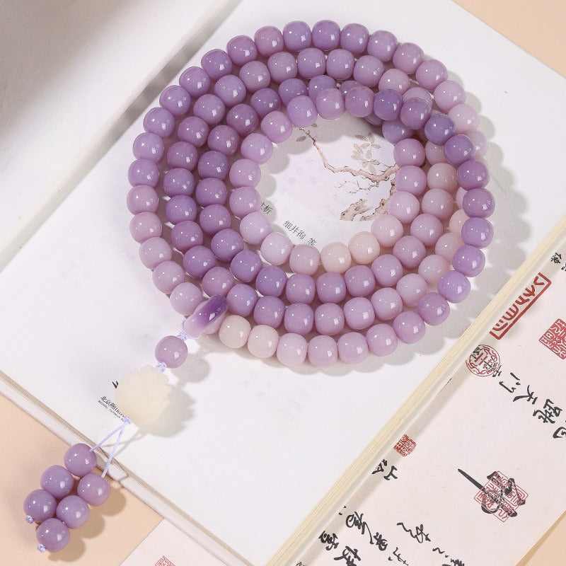 Zen Healing Purple Bodhi Lotus 108 Mala Beads Peace Bracelet