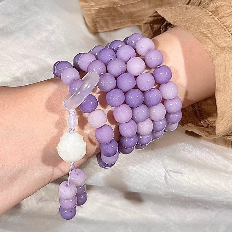 Zen Healing Purple Bodhi Lotus 108 Mala Beads Peace Bracelet